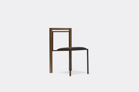 Inheritance Dining Chair - Blackened Steel, Antique Brass & Obsidian Leather