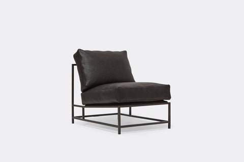 Inheritance Chair - Heavily Pebbled Black Bison Leather & Blackened Steel