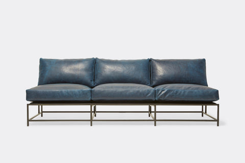 Inheritance Sofa - Waxed Navy Leather & Blackened Steel