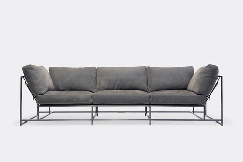 Inheritance Sofa - Grey Nubuck Leather & Antique Nickel