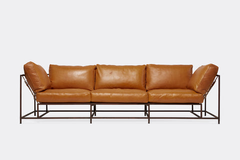Inheritance Sofa - Smooth Tan Leather & Marbled Rust
