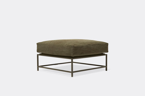 Inheritance Large Ottoman - Dark Olive Canvas & Blackened Steel