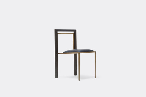 Inheritance Dining Chair - Ebonized Oak, Antique Brass & Waxed Navy Leather