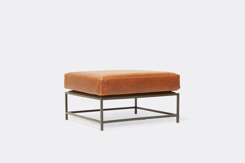 Inheritance Ottoman - Waxed Cognac Leather & Blackened Steel